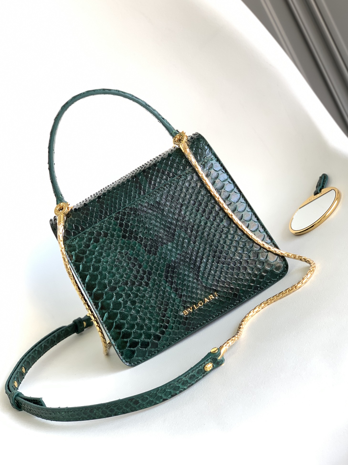 Bvlgari Serpenti Forever Mini Top Handle in Green Python Skin